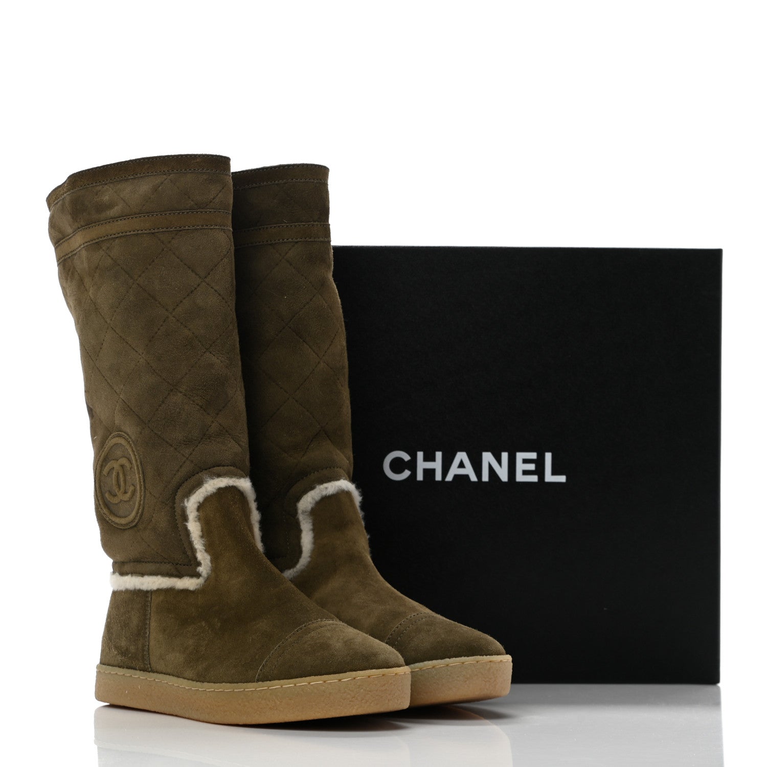Chanel Suede Shearling Boots 36.5 Khaki 9 of 9
