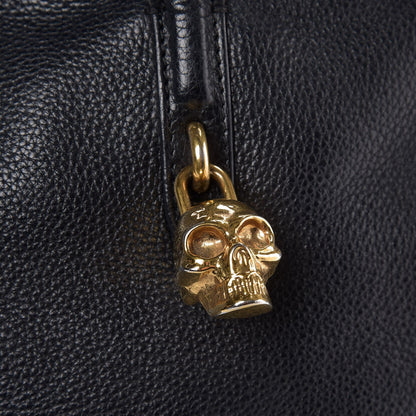 Alexander McQueen Pebbled Calfskin Large Skull Padlock Zip Around Tote Black 10 of 19