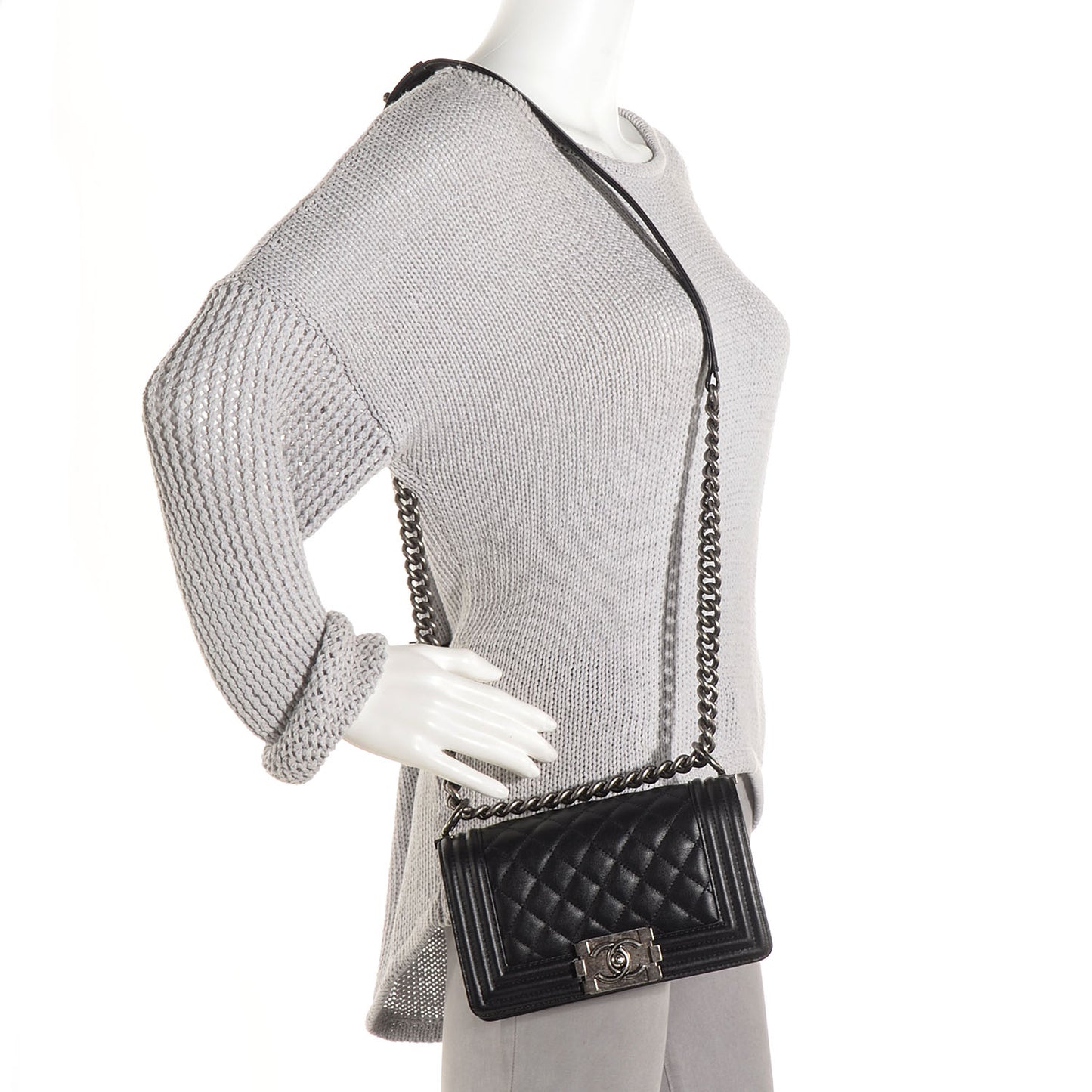 Lambskin Quilted Small Boy Flap Black