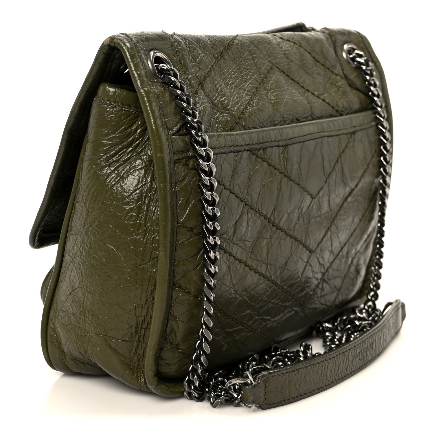 Saint Laurent Crinkled Lambskin Matelasse Monogram Baby Niki Chain Satchel Seawood 3 of 13