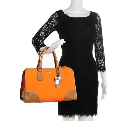 Prada Canapa Saffiano Shoulder Bag Papaya Caramel 2 of 10