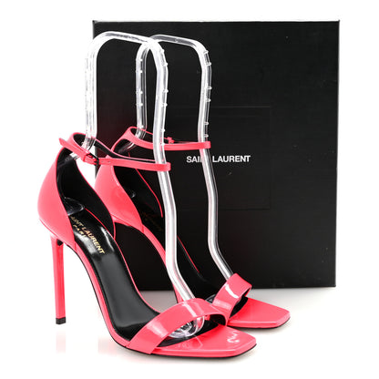 Saint Laurent Patent Calfskin Amber 105 Ankle Strap Sandals 39.5 Fuchsia Fluo 10 of 10