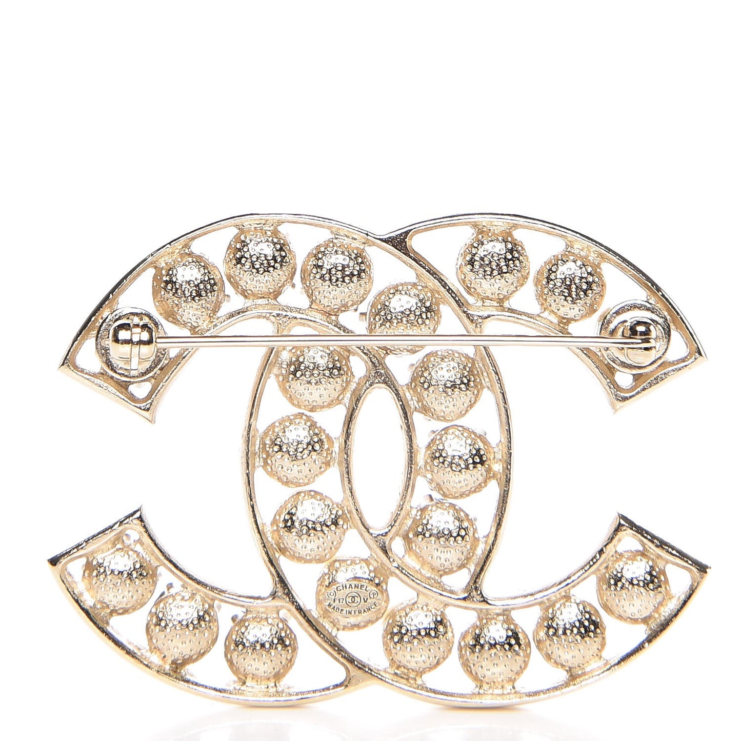Pearl Crystal CC Brooch Gold