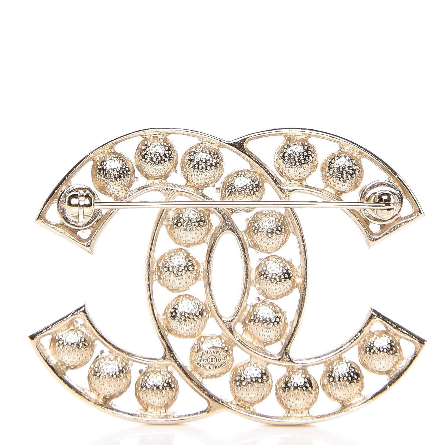 Chanel Pearl Crystal CC Brooch Gold 3 of 5