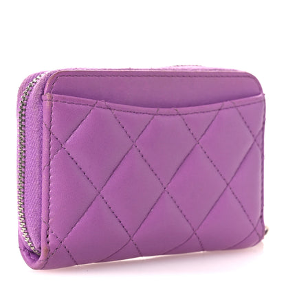 Chanel Lambskin Quilted Zip Around Coin Purse Wallet Purple 3 of 10