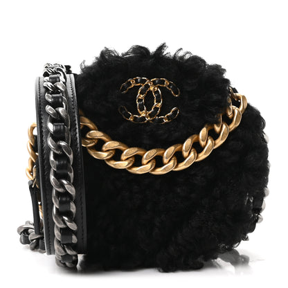 Chanel Shearling Sheepskin Chanel 19 Round Clutch With Chain Black 1 of 10