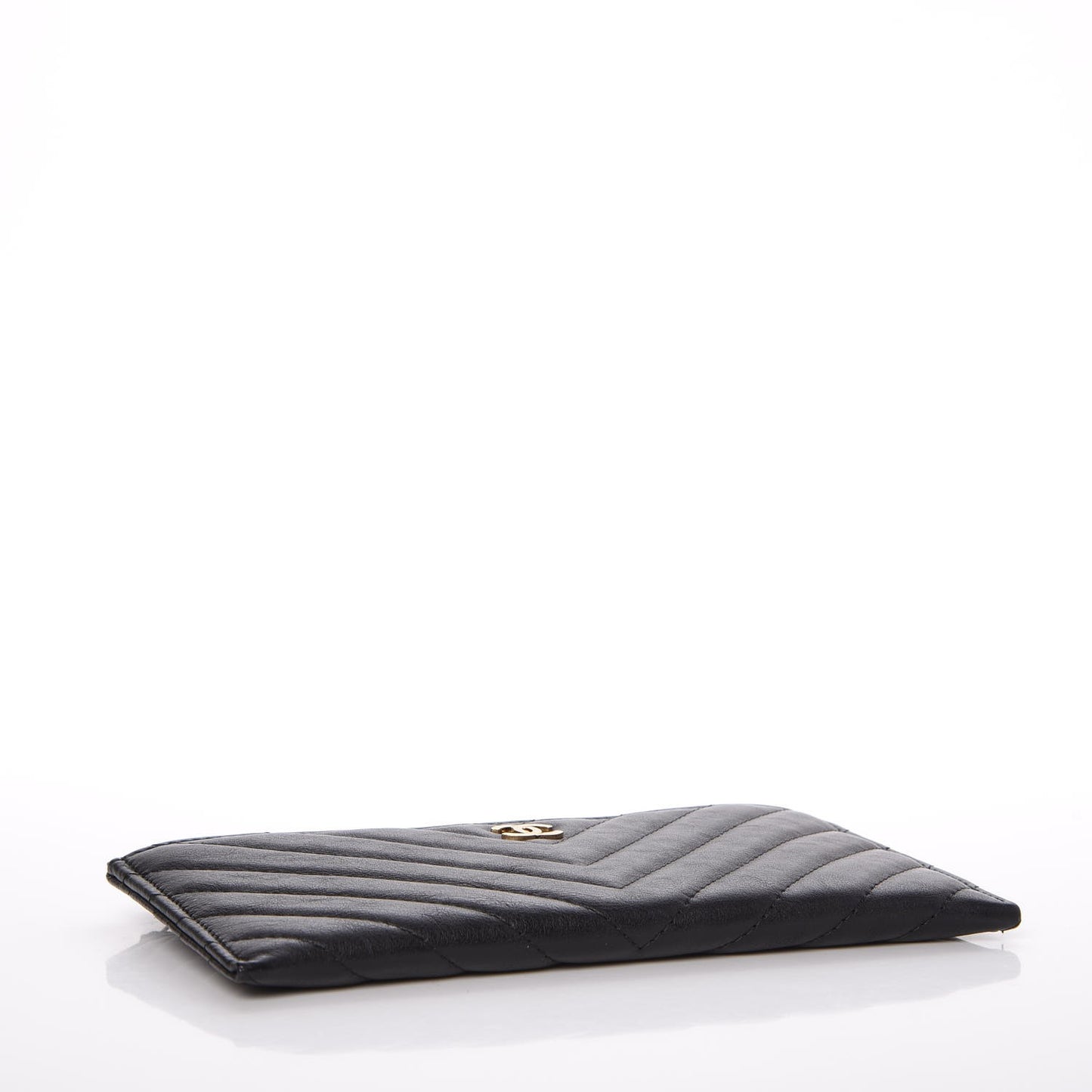 Calfskin Chevron Quilted Classic Zip Pouch Black