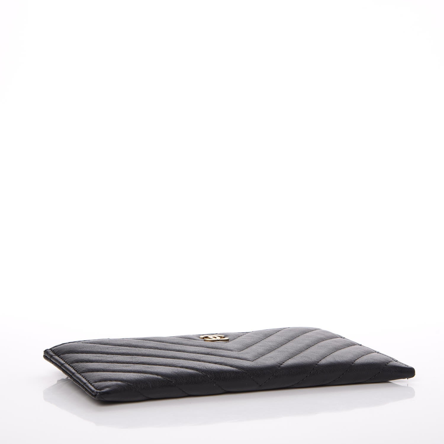 Chanel Calfskin Chevron Quilted Classic Zip Pouch Black 4 of 9