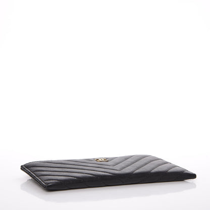Chanel Calfskin Chevron Quilted Classic Zip Pouch Black 4 of 9