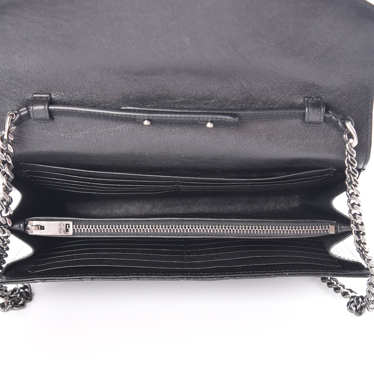 Saint Laurent Lambskin Mixed Matelasse Monogram Charms Chain Wallet Black 5 of 11