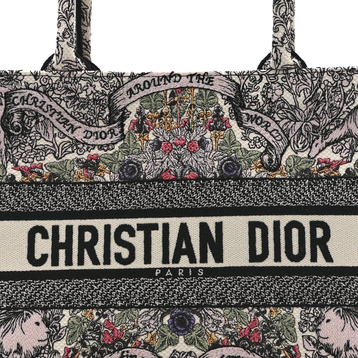 Canvas Embroidered Medium Book Tote White Multicolor