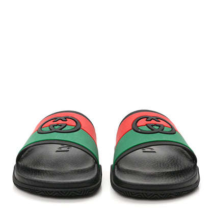Gucci Rubber Web Womens Interlocking G Slide Sandals 37 Black Green Red 2 of 7