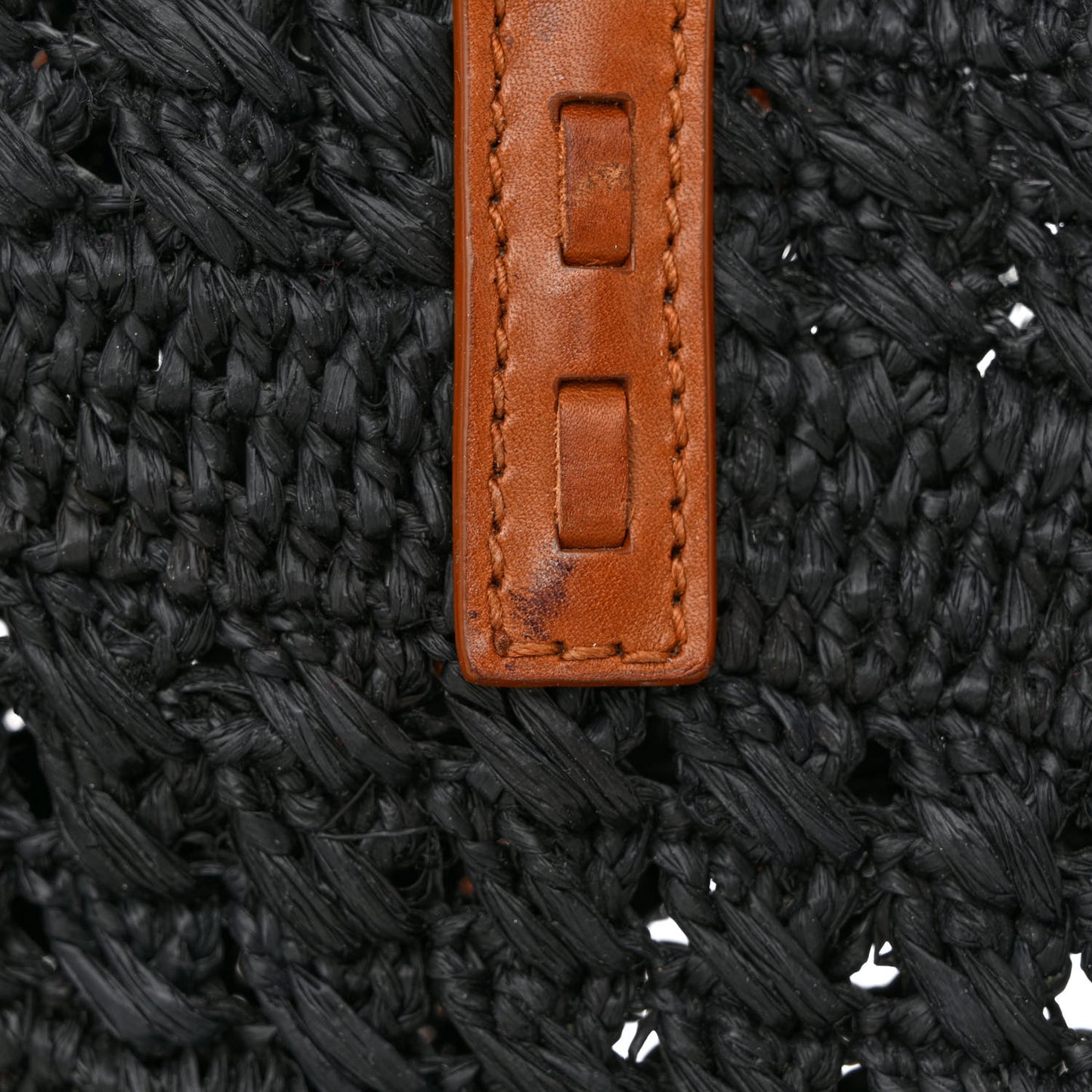 Raffia Calfskin Medium Panier Tote Black