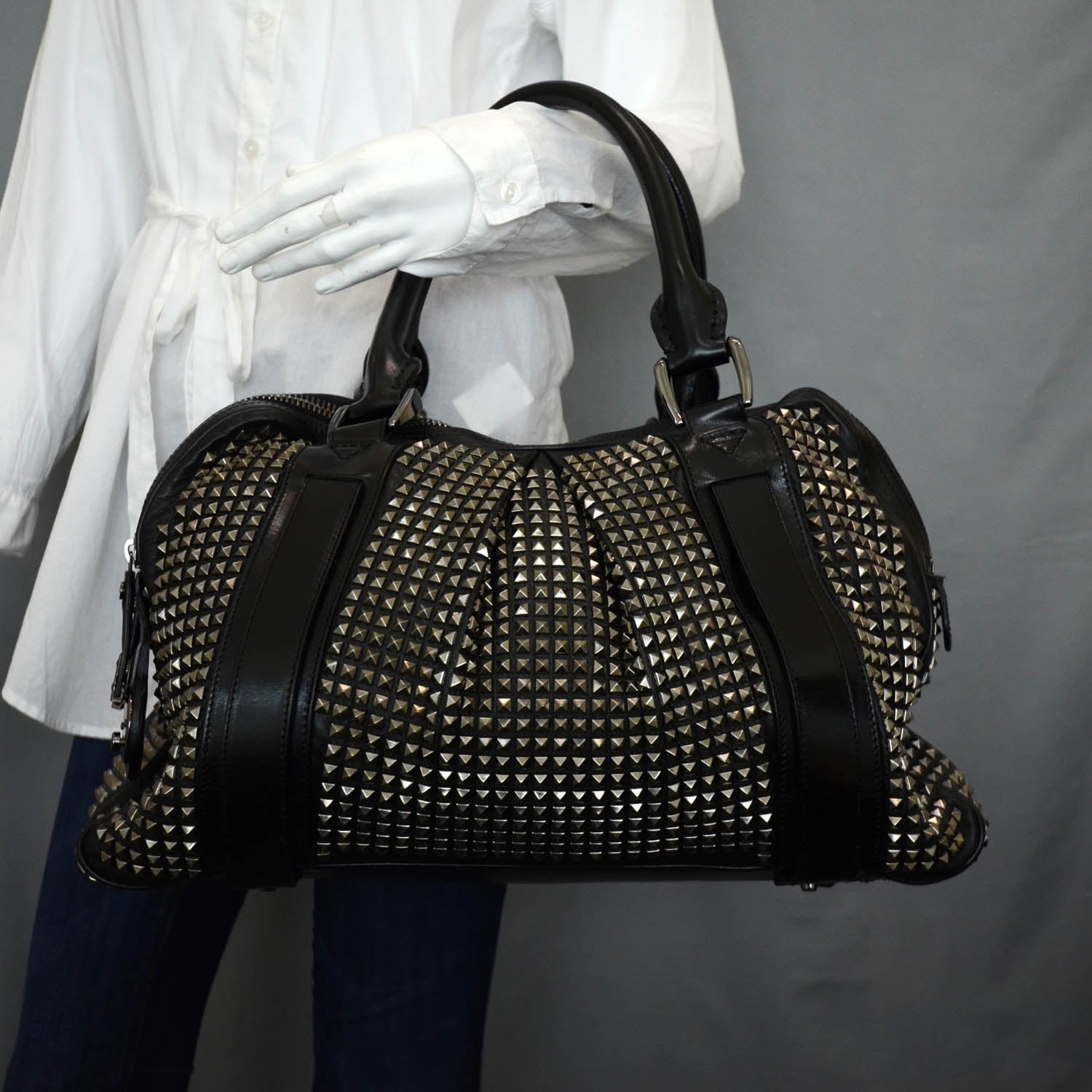 Burberry Prorsum Leather Studded Knight Satchel Black 2 of 10