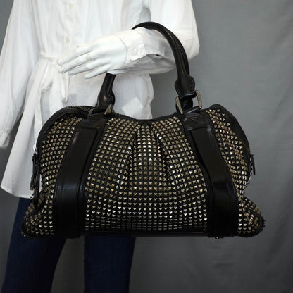 Burberry Prorsum Leather Studded Knight Satchel Black 2 of 10