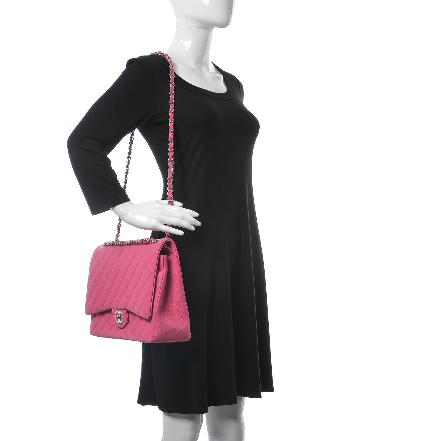 Chanel Iridescent Caviar Quilted Maxi Double Flap Hot Pink 3 of 15