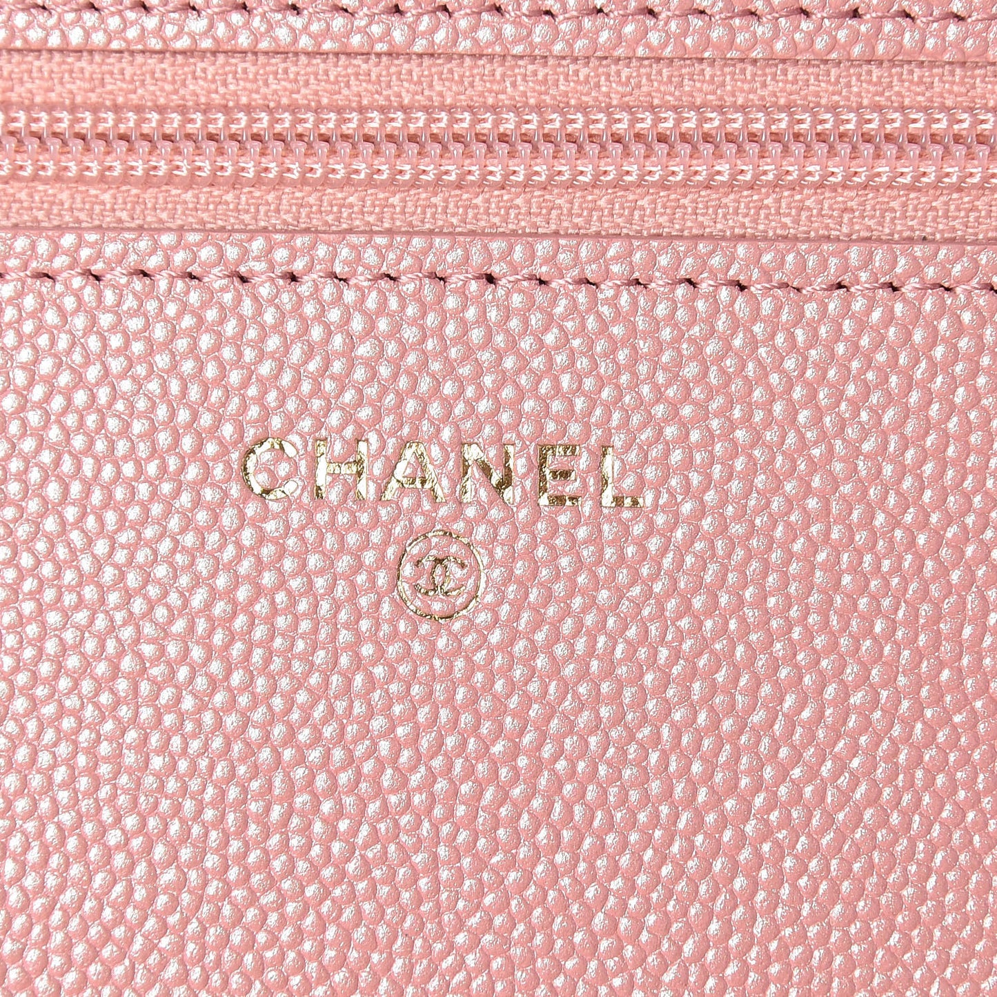 Iridescent Caviar Quilted Wallet on Chain WOC Rose Pink