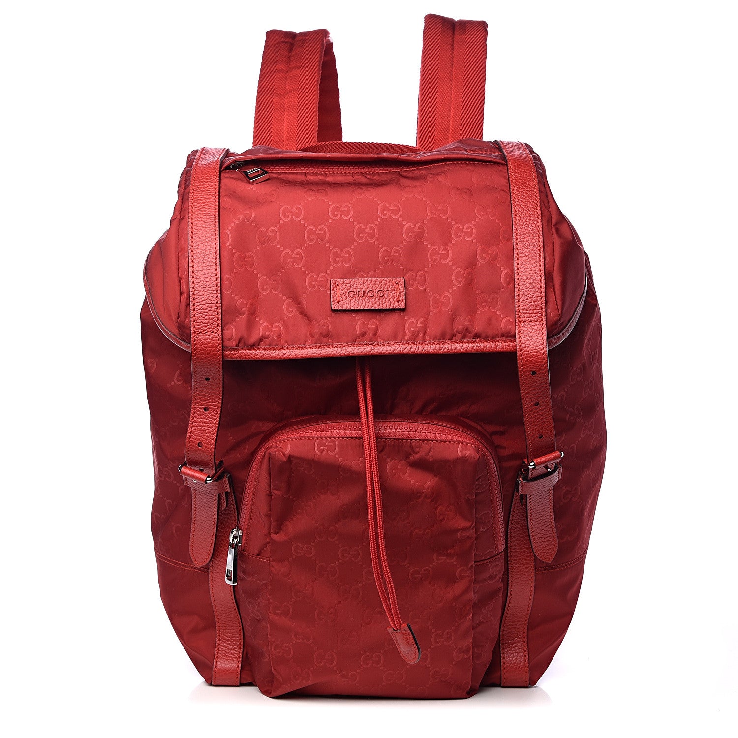 Gucci Nylon Monogram Dollar Calfskin Medium Light Double Buckle Backpack Vibrant Red 1 of 10