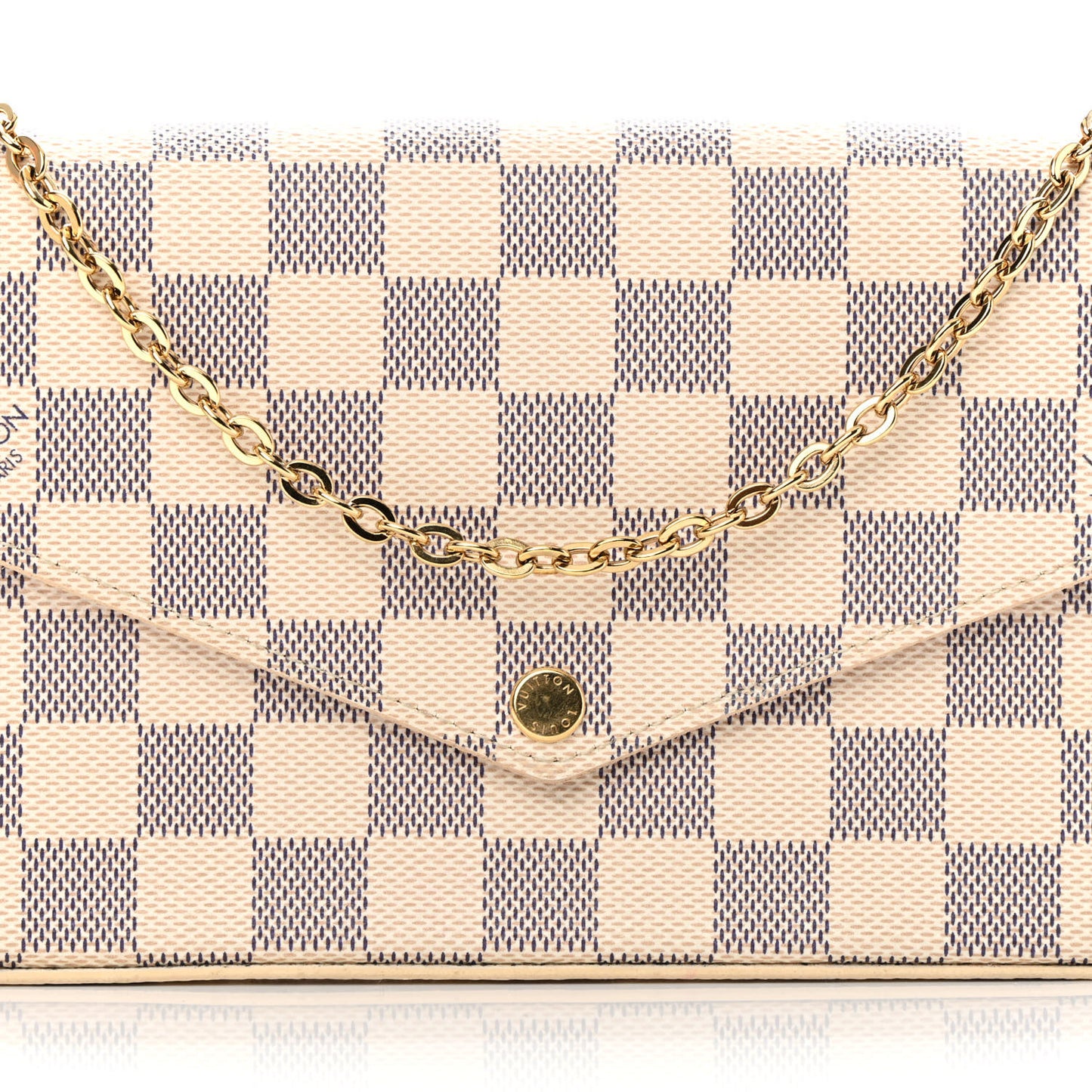 Damier Azur Pochette Felicie Chain Wallet Rose Ballerine
