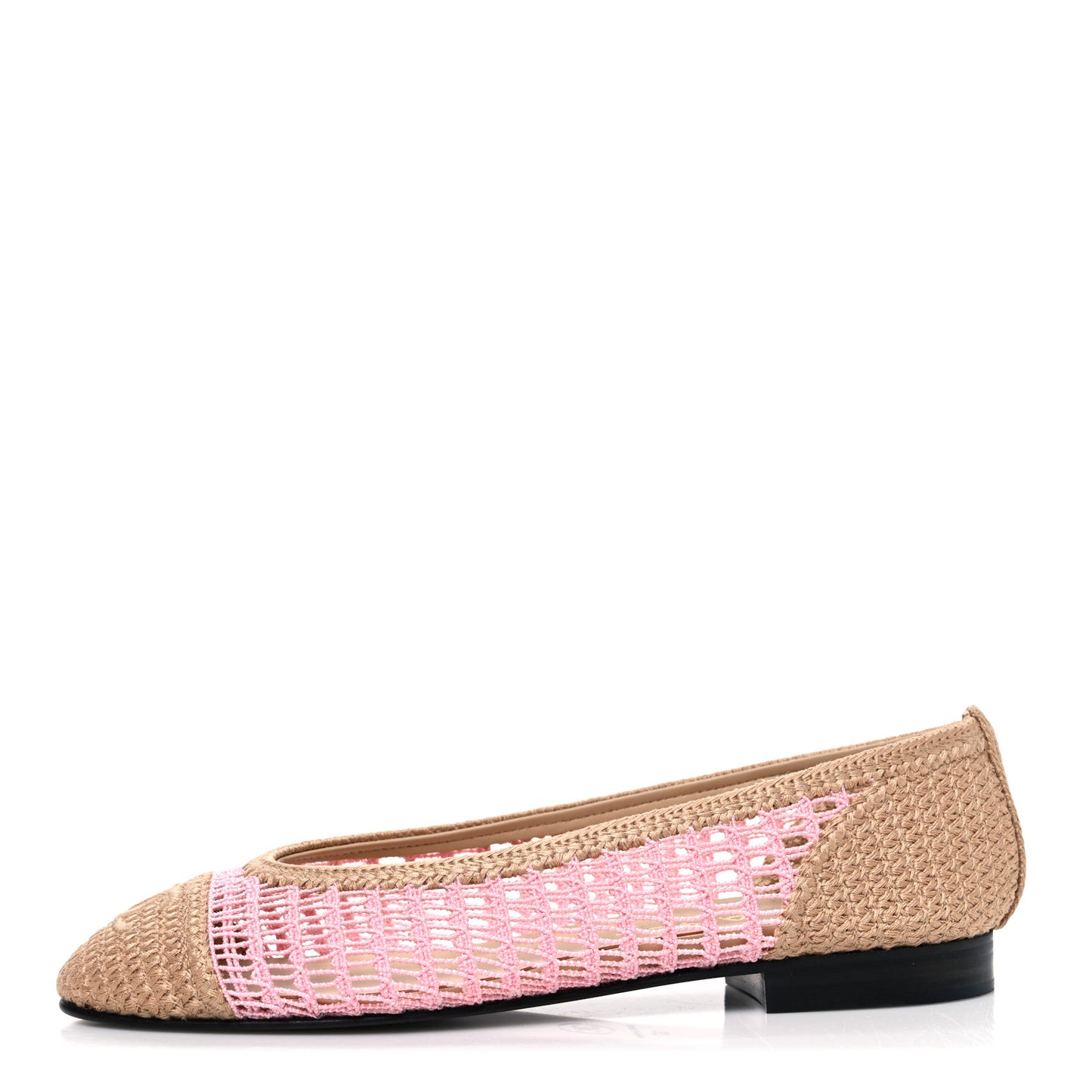Raffia Cap Toe Ballerina Flats 37 Pink Beige