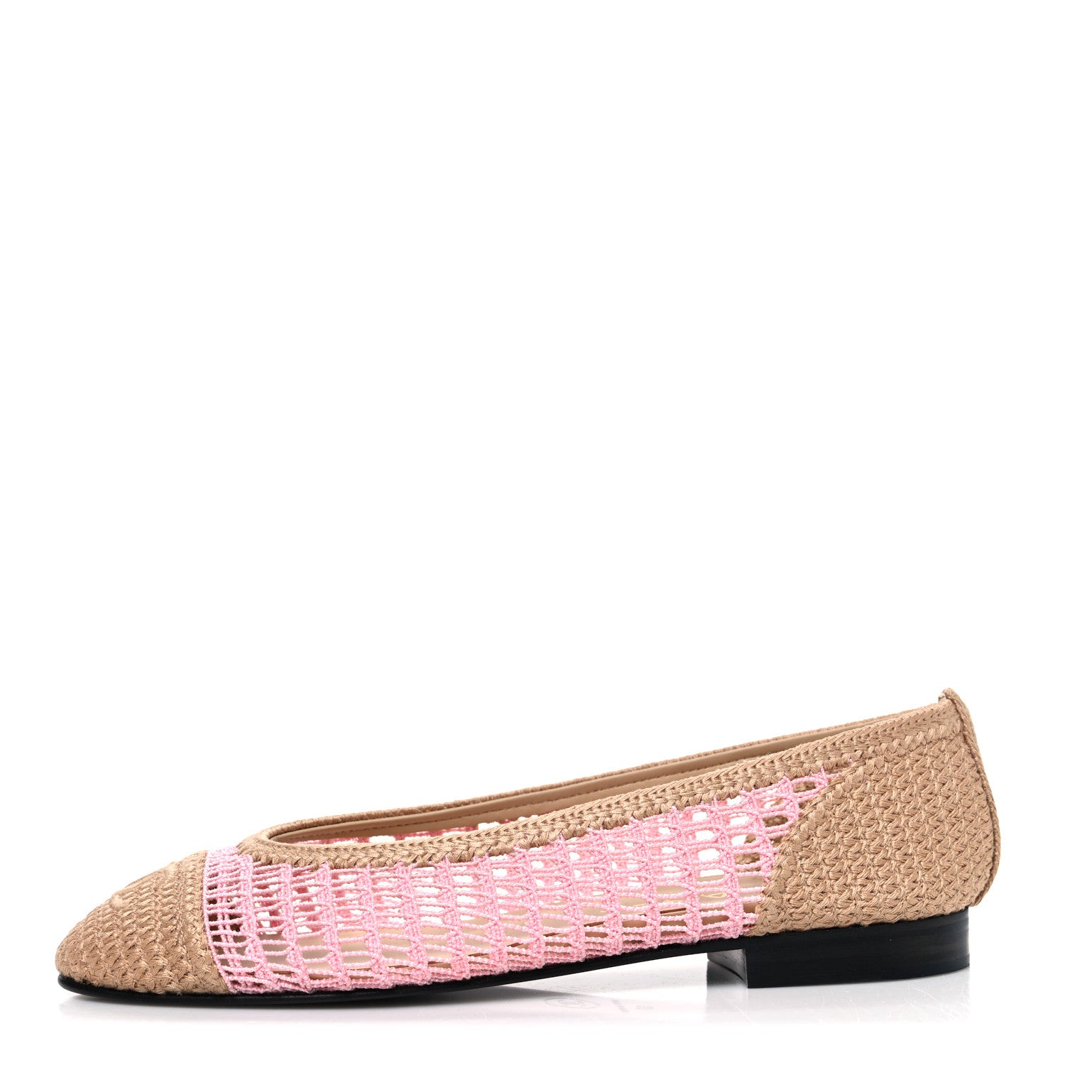 Chanel Raffia Cap Toe Ballerina Flats 37 Pink Beige 1 of 10