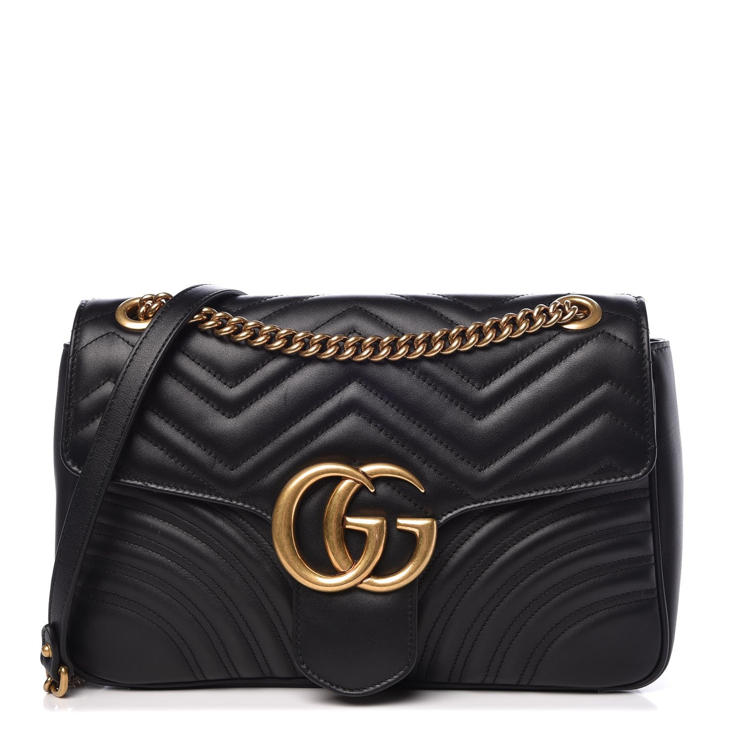 Gucci Calfskin Matelasse Medium GG Marmont Shoulder Bag Black 1 of 8