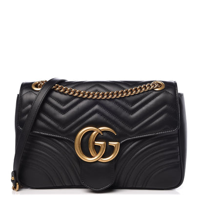 Gucci Calfskin Matelasse Medium GG Marmont Shoulder Bag Black 1 of 8