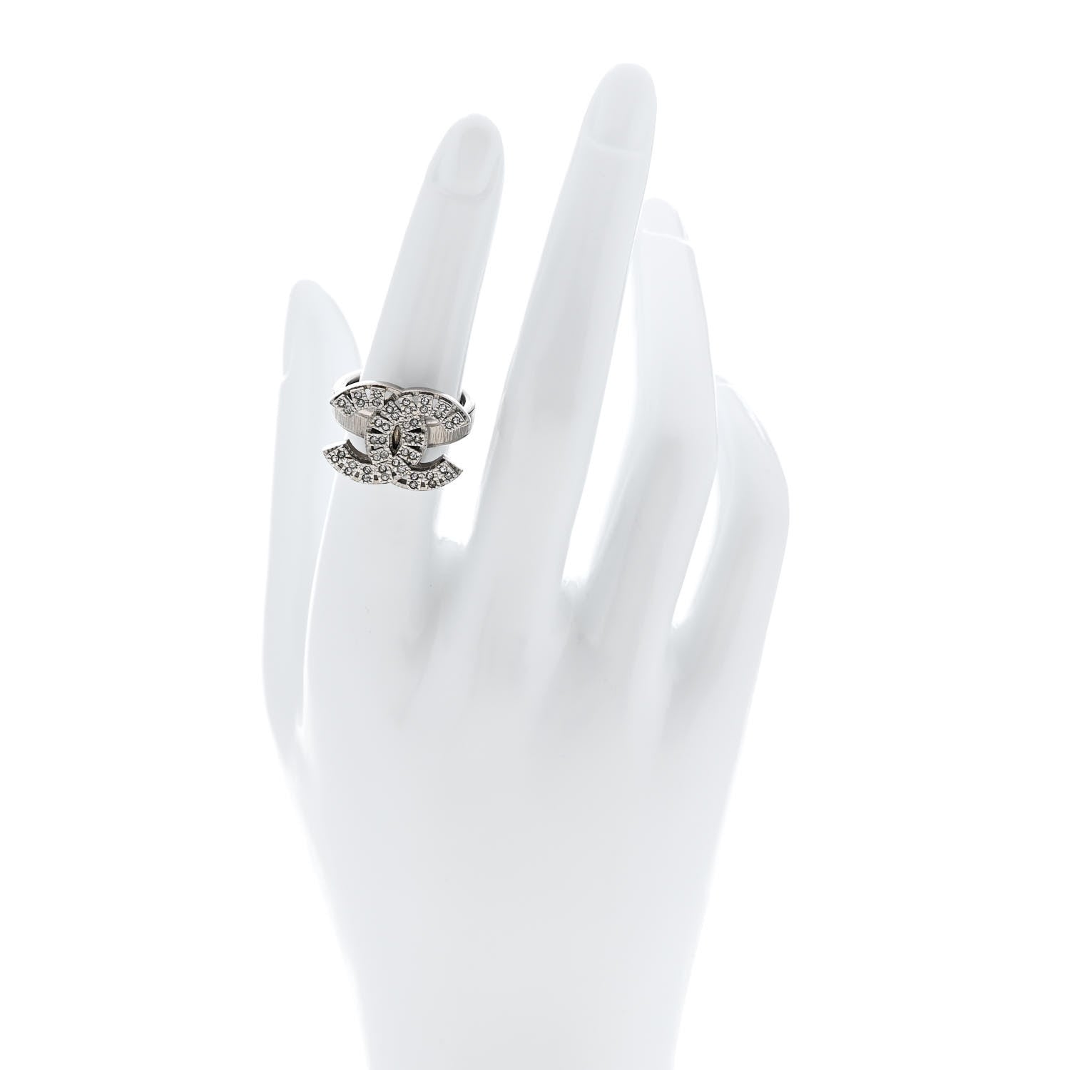 Chanel Crystal CC Ring 52 6 Silver 2 of 4
