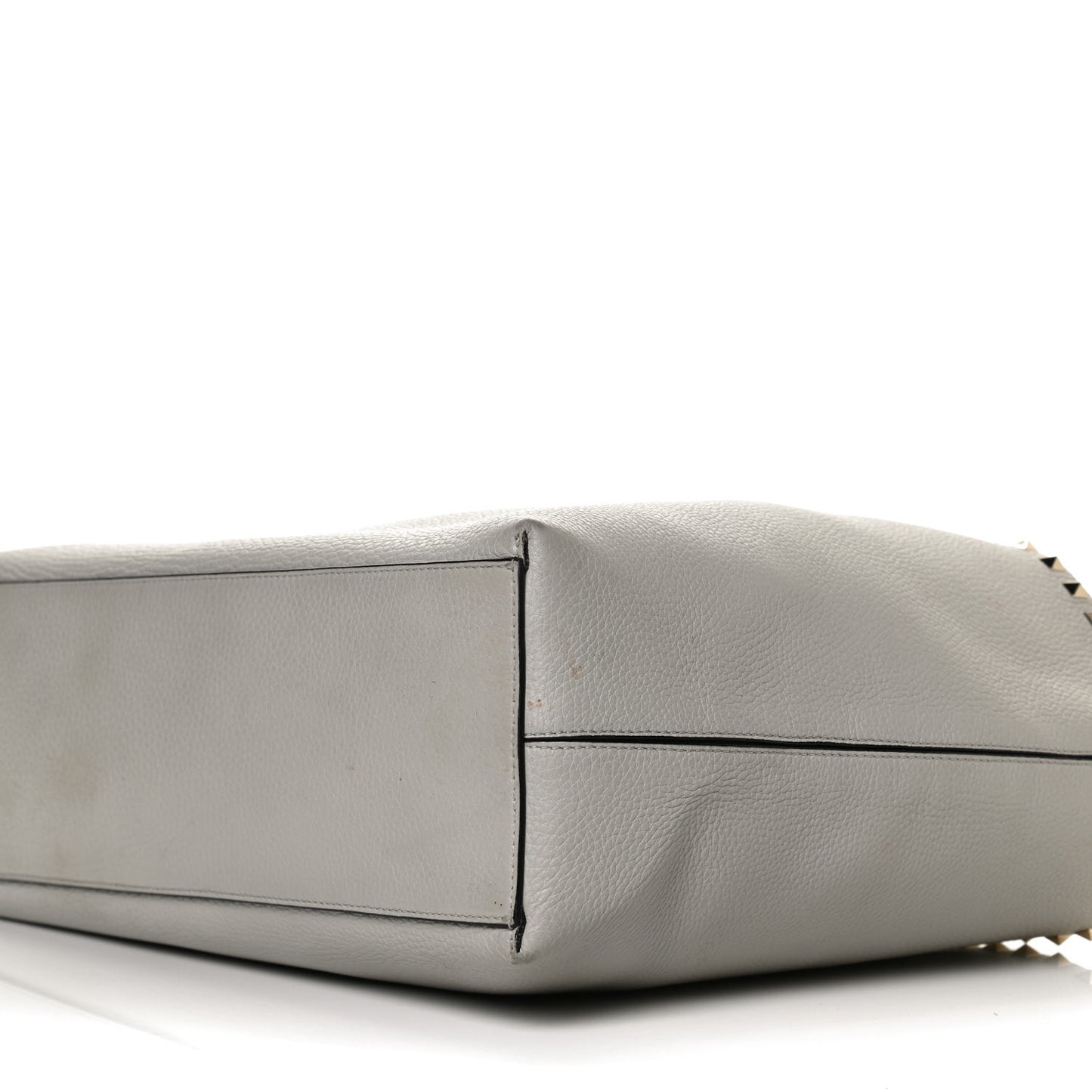 Grained Calfskin Rockstud Shoulder Tote Pastel Grey