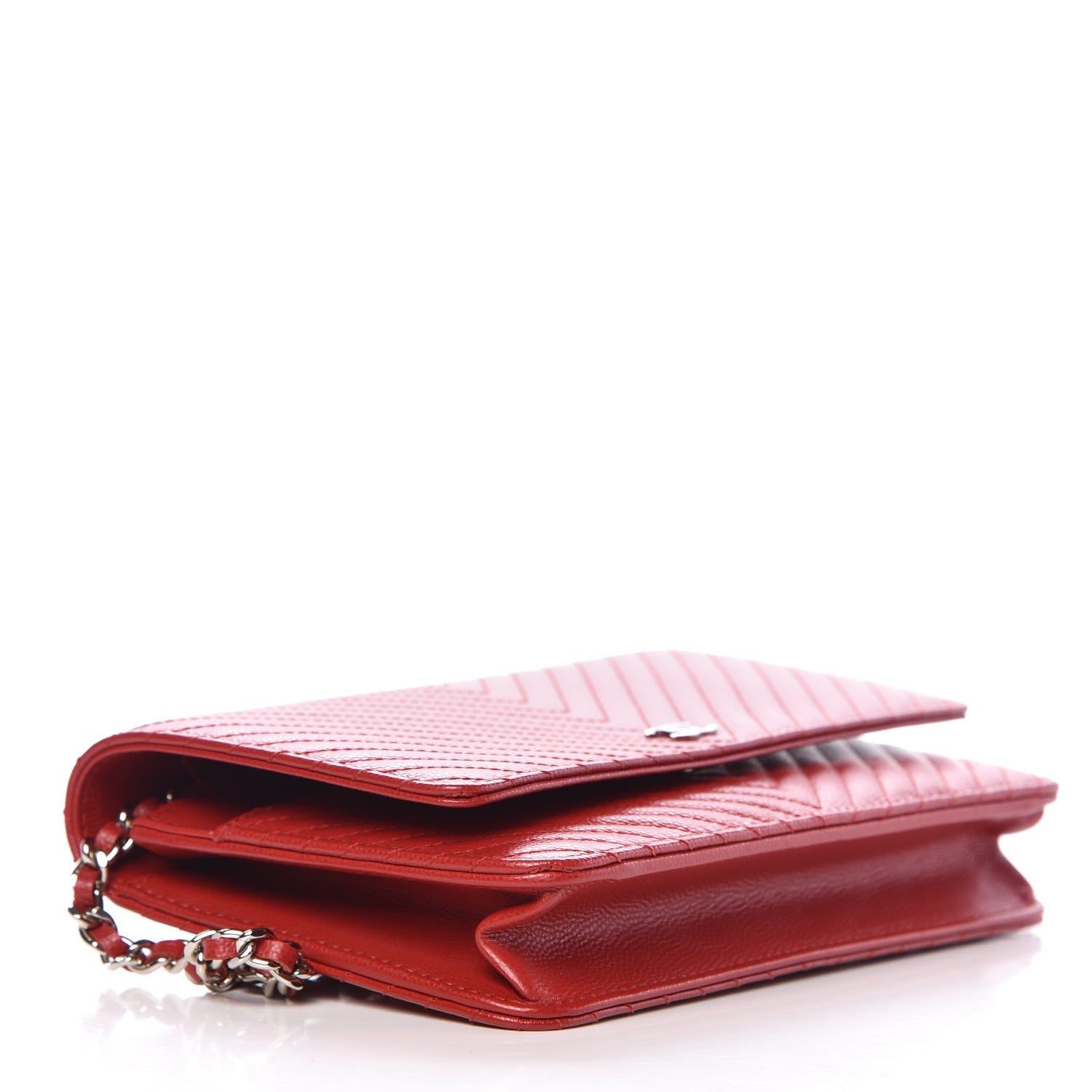 Chanel Caviar Chevron Quilted Wallet On Chain WOC Red 4 of 9