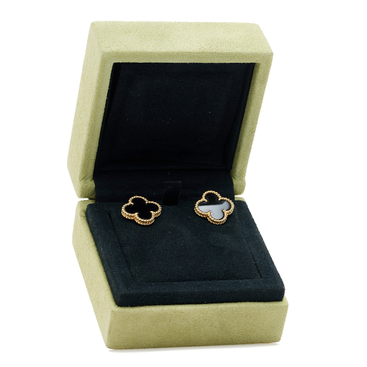 18k Yellow Gold Black Onyx Vintage Alhambra Earrings