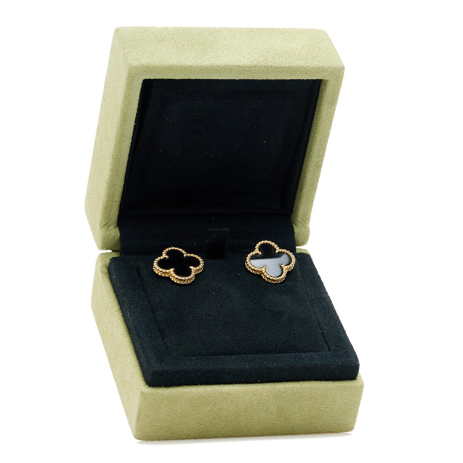 Van Cleef & Arpels 18k Yellow Gold Black Onyx Vintage Alhambra Earrings 5 of 5