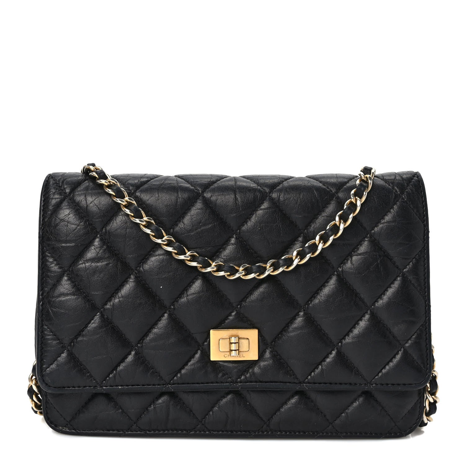 Chanel Aged Calfskin Quilted Reissue Wallet On Chain WOC Black 1 of 12
