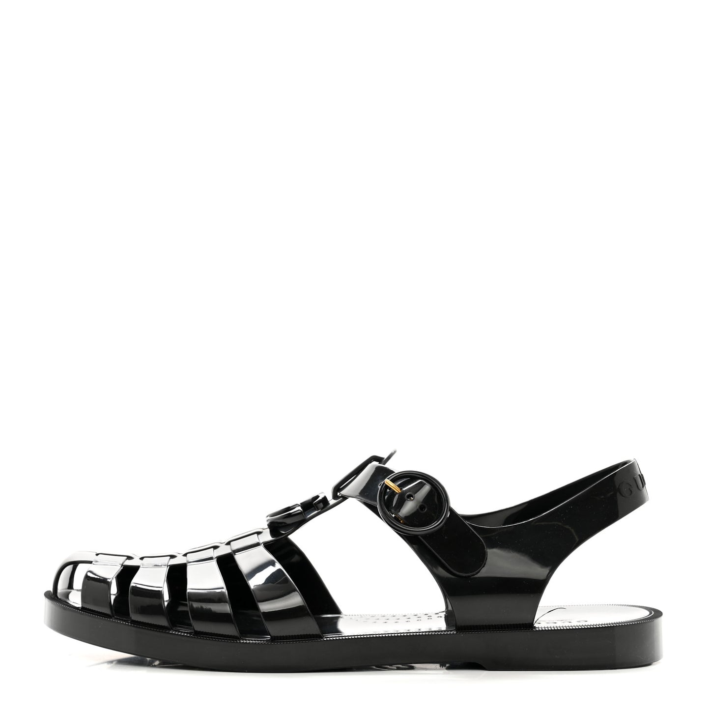 Shiny Rubber Mens Double G Buckle Strap Sandals 9 Black