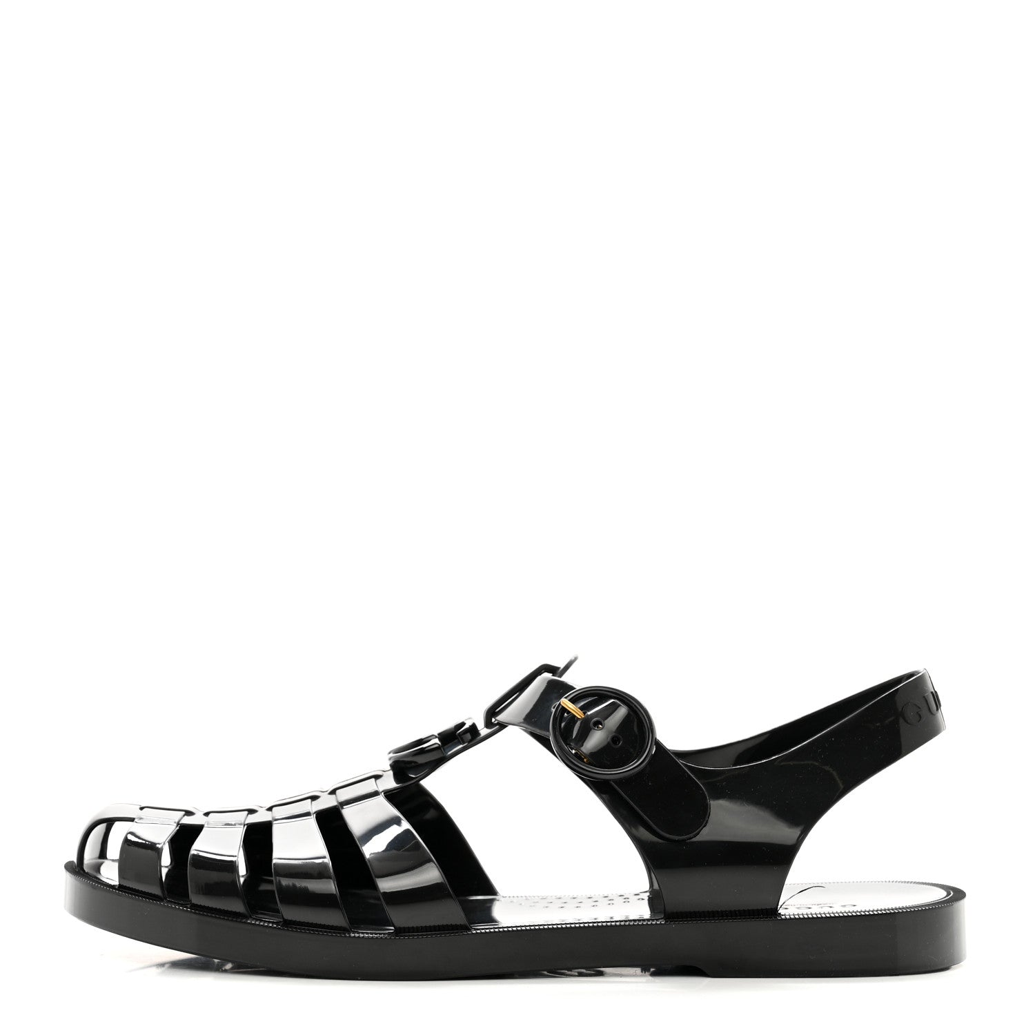 Gucci Shiny Rubber Mens Double G Buckle Strap Sandals 9 Black 1 of 7