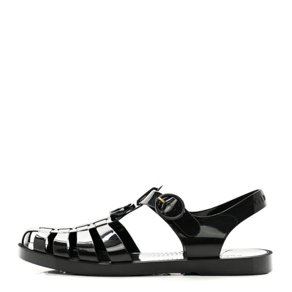 Gucci Shiny Rubber Mens Double G Buckle Strap Sandals 9 Black 1 of 7