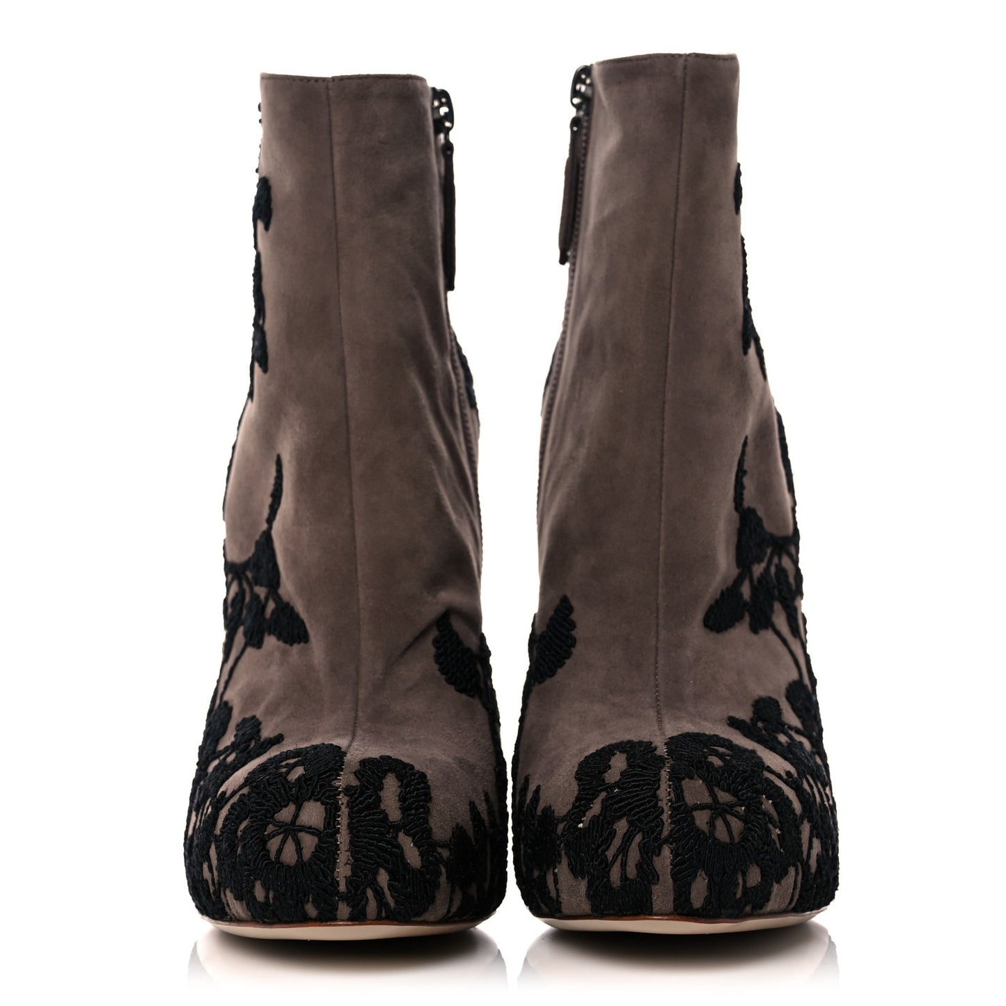 Suede Lace Ankle Booties 37.5 Brown Black