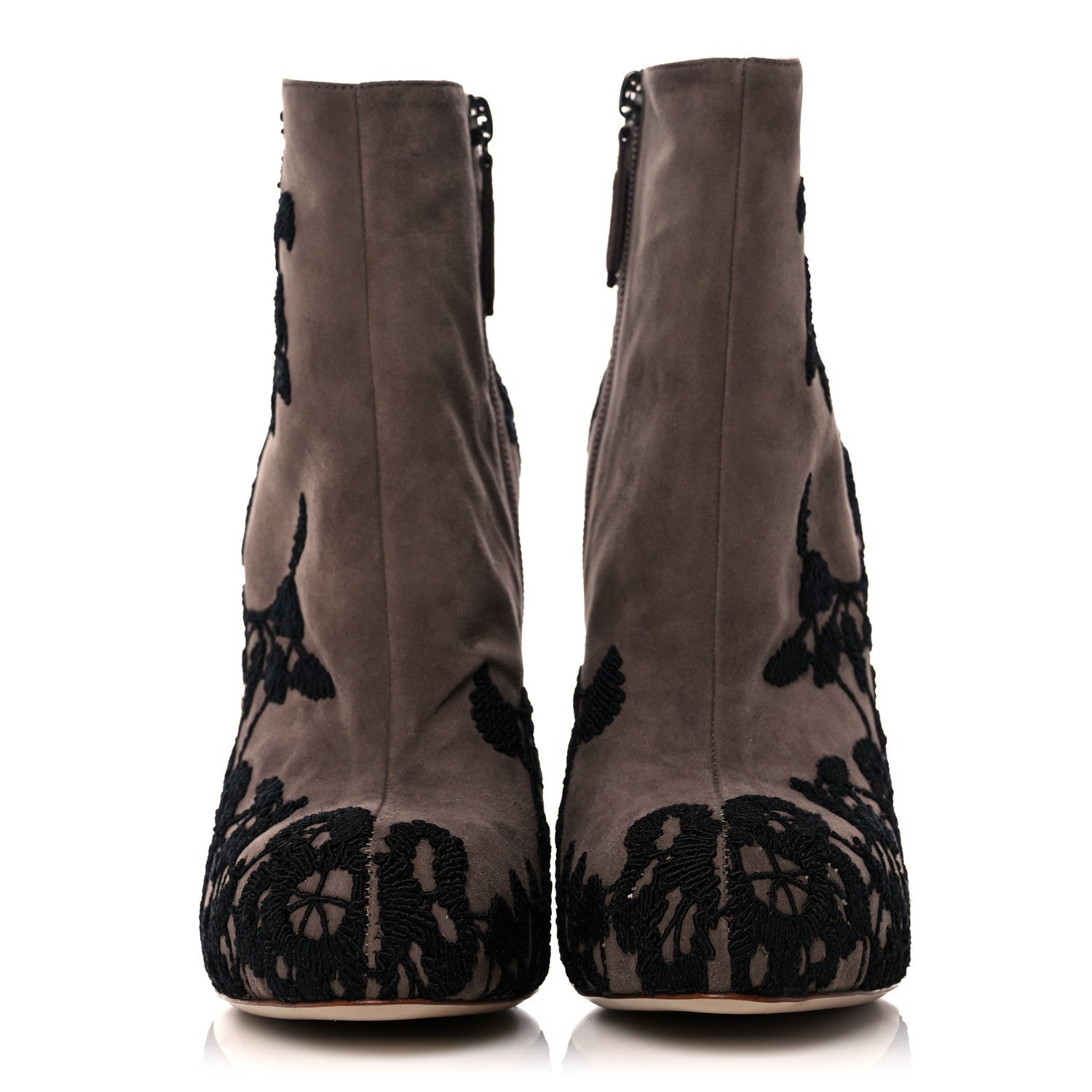 Valentino Garavani Suede Lace Ankle Booties 37.5 Brown Black 2 of 11