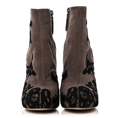 Valentino Garavani Suede Lace Ankle Booties 37.5 Brown Black 2 of 11