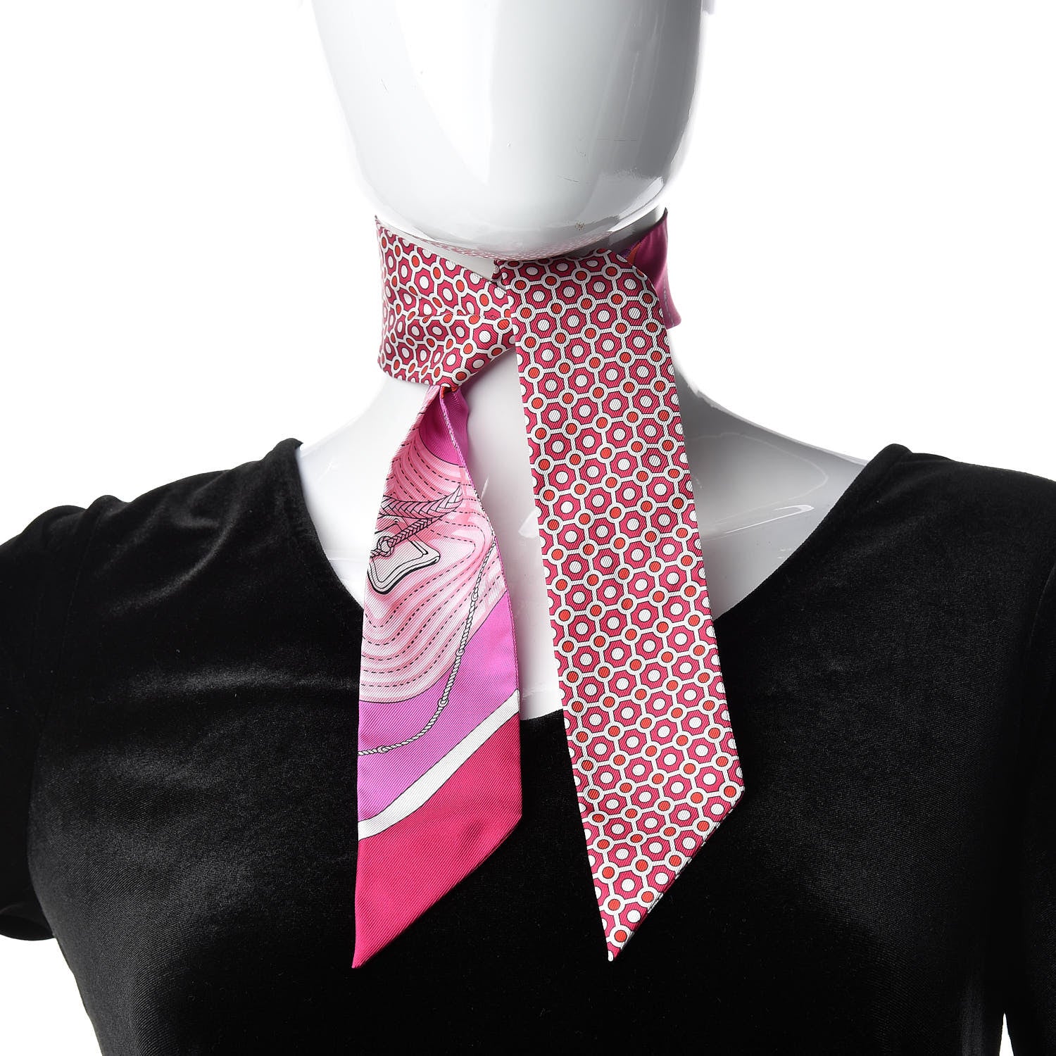 Hermes Silk Clic Clac Modern Cannage Twilly Fuchsia Rouge Rose 2 of 6