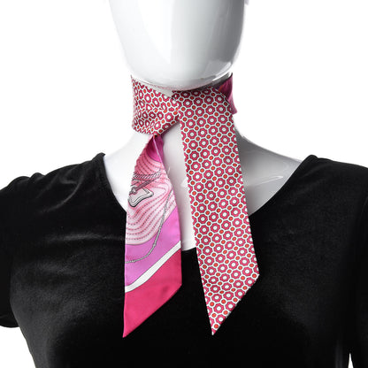 Hermes Silk Clic Clac Modern Cannage Twilly Fuchsia Rouge Rose 2 of 6