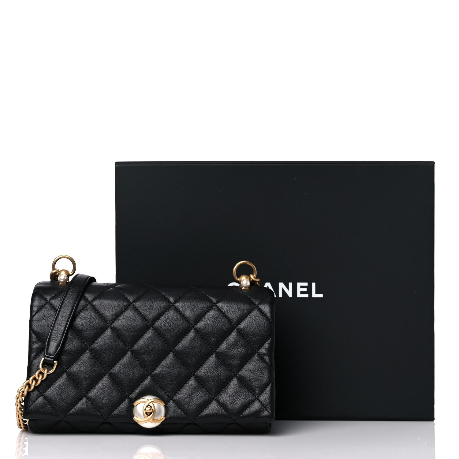 Chanel Calfskin Quilted Accordion Pearl CC Small Flap Bag Black 12 of 12