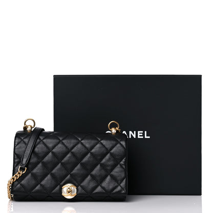 Chanel Calfskin Quilted Accordion Pearl CC Small Flap Bag Black 12 of 12