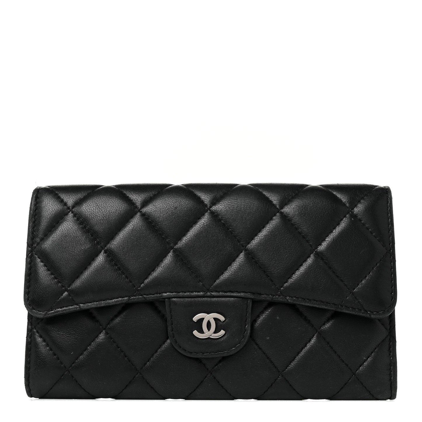 Lambskin Quilted Large Flap Wallet Black