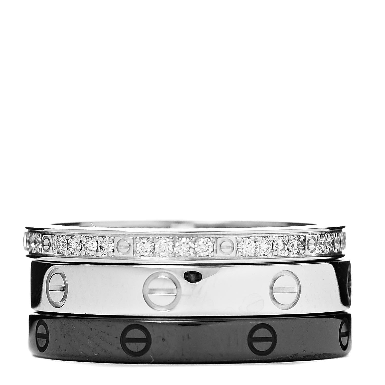 Cartier 18K White Gold Diamond Ceramic LOVE Ring Set 50 5.25 3 of 8