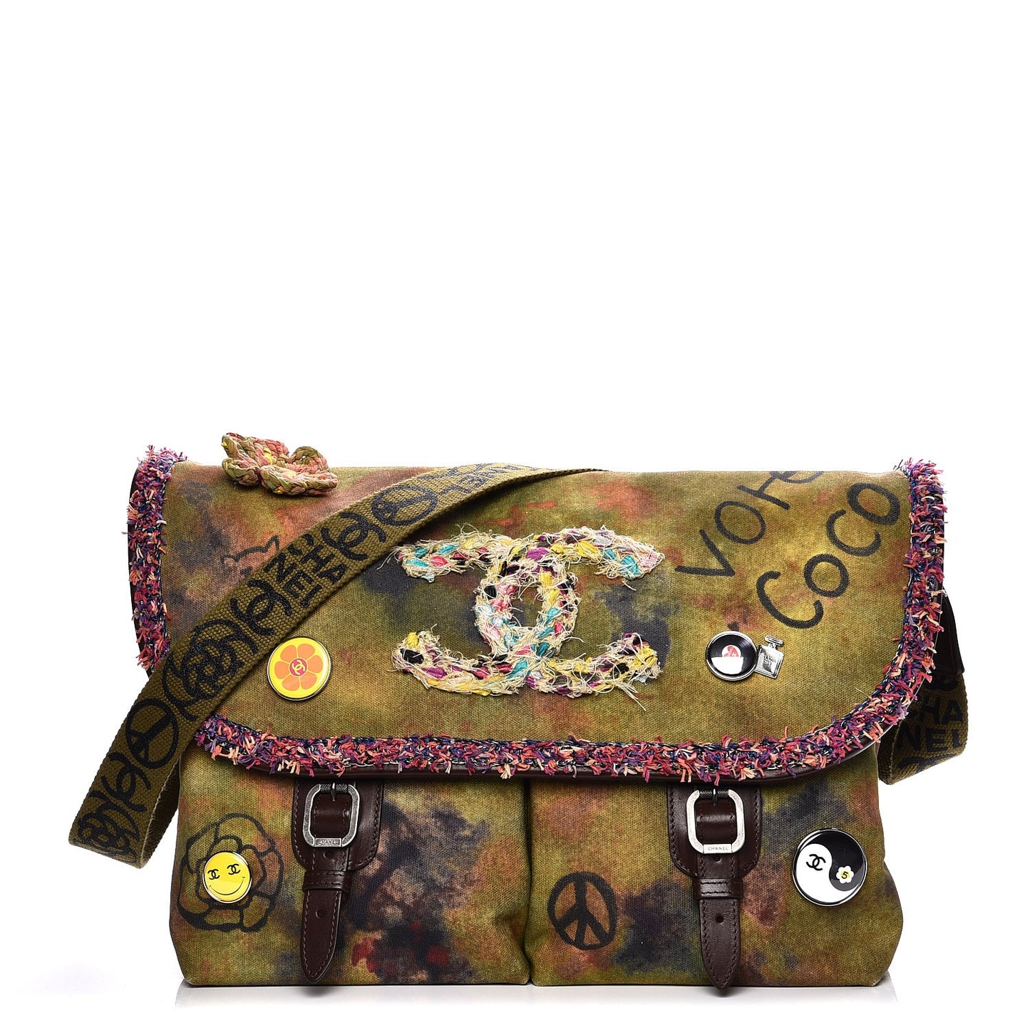 Washed Toile Large Graffiti On The Pavements Messenger Khaki Multicolor