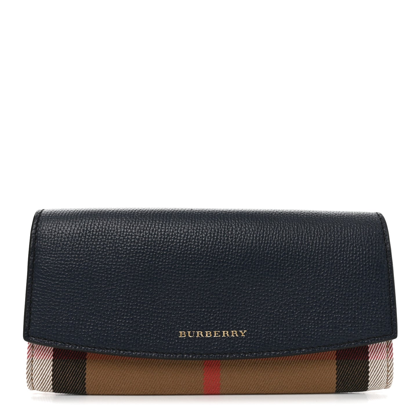 Calfskin House Check Continental Wallet Navy