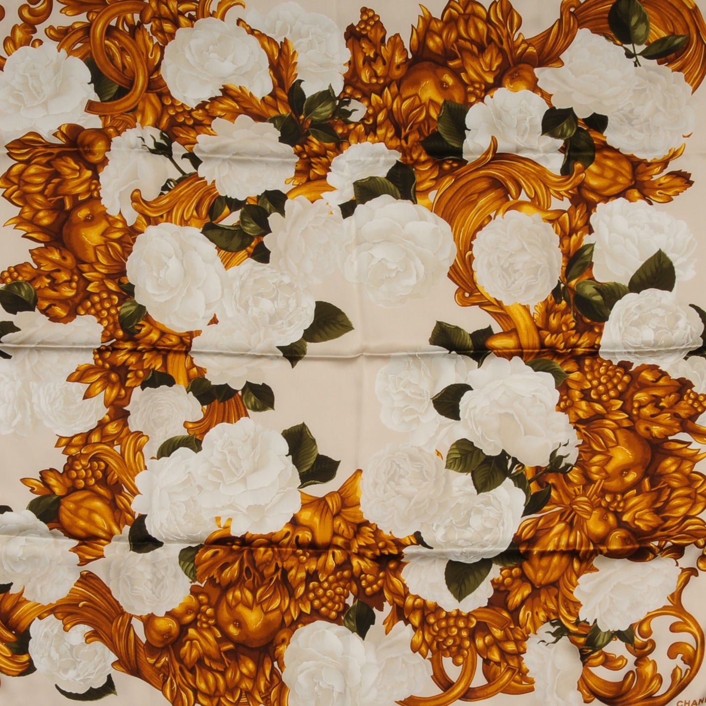 Silk Camellia Flower Square Scarf Ivory