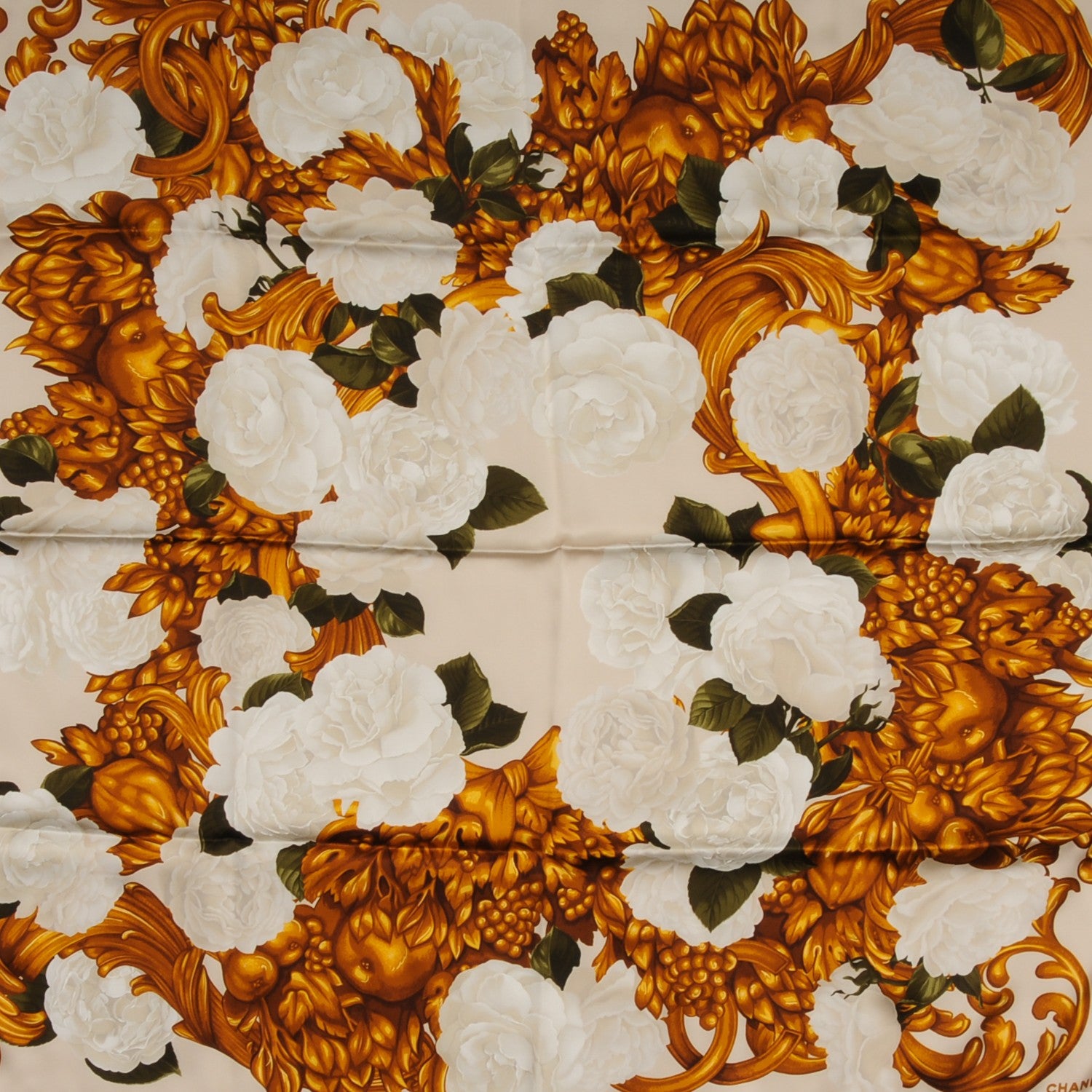 Chanel Silk Camellia Flower Square Scarf Ivory 1 of 5