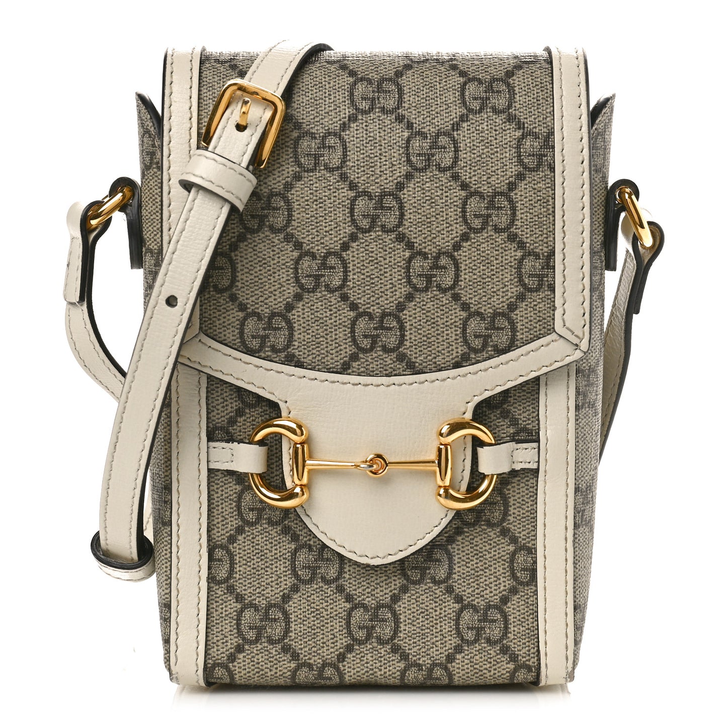 GG Supreme Monogram Azalea Calfskin Mini Horsebit 1955 Crossbody Bag Beige Ebony Mystic White